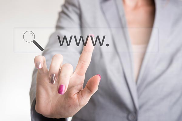 Female finger pointing search bar